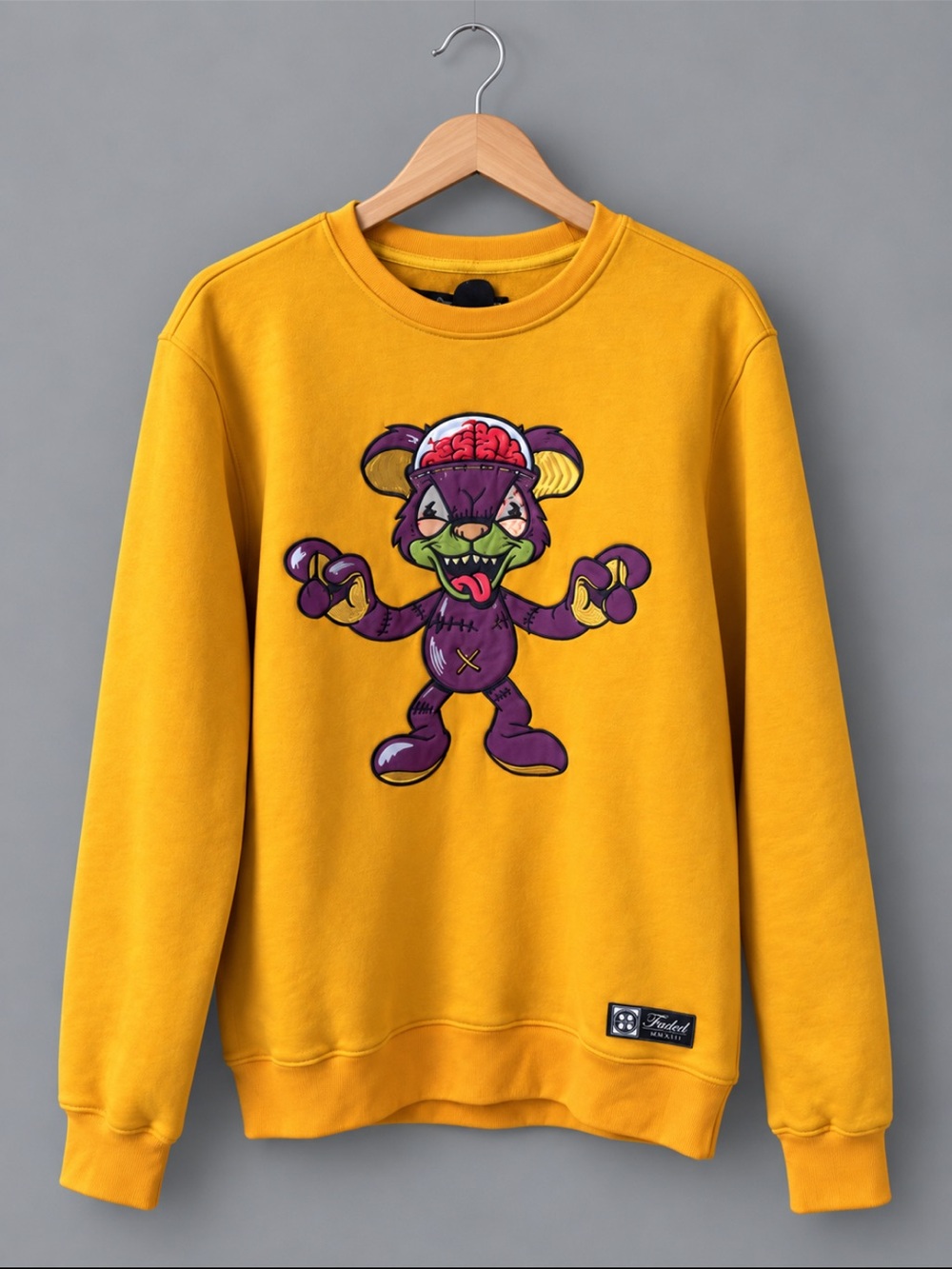 Hudson Outerwear Zombie Teddy Bear Embroidered Sweatshirt Small Mustard Yellow